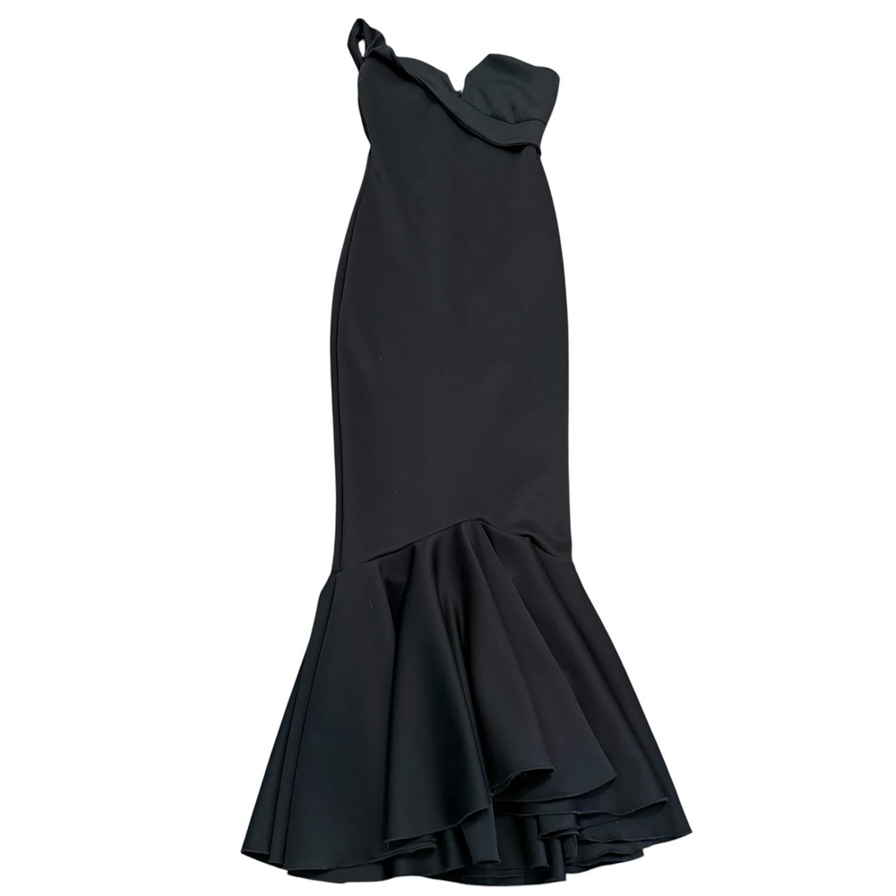 Missguided Mermaid Maxi Dress Women Size 6 Black Excellent One Shoulder Ruffle